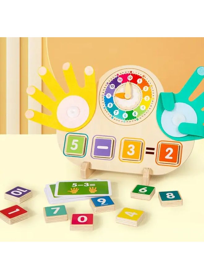 ساعة خشبية وعد الأصابع لعبة تعليمية 2 في 1 مع بطاقات الرياضيات والوقت للأطفال من 3 إلى 6 سنوات - Image 2